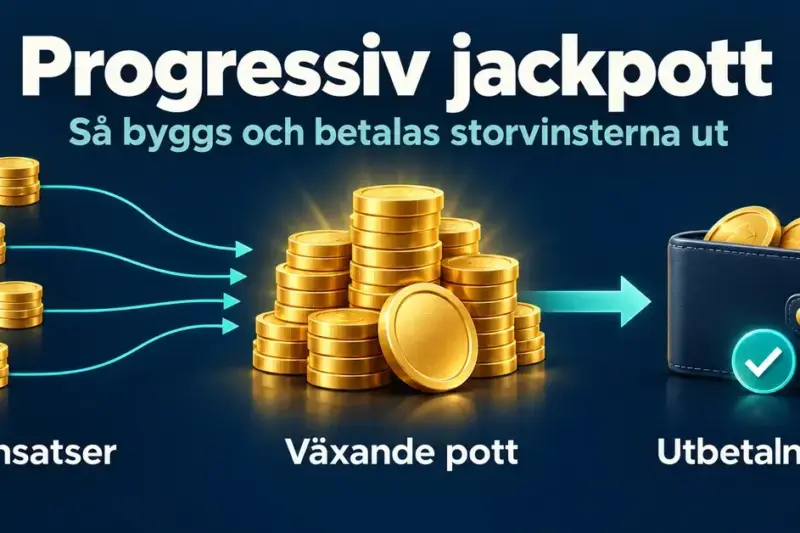 Illustration som visar hur insatser samlas i en växande progressiv jackpott och sedan betalas ut som en vinst.