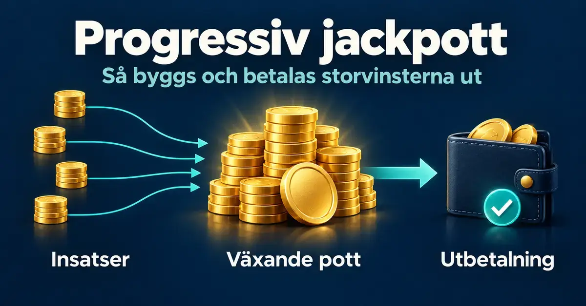 Illustration som visar hur insatser samlas i en växande progressiv jackpott och sedan betalas ut som en vinst.